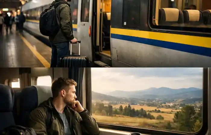 נוסעים ברכבת מקייב ללביב באוקראינה, עם קרון שקט ואווירת מסע נעימה