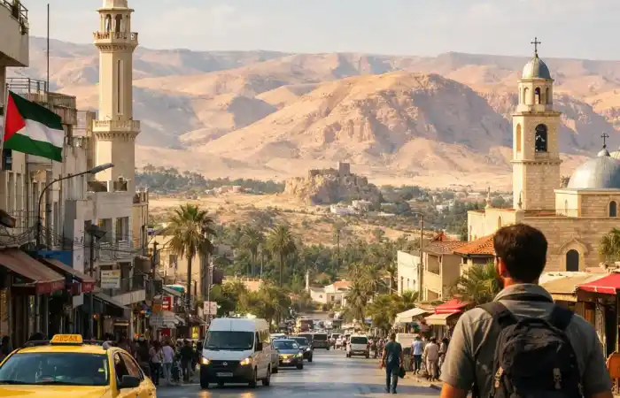 נוף טיול בין רמאללה, יריחו ובית לחם, עם שילוב עיר, מדבר ואתרים קדושים